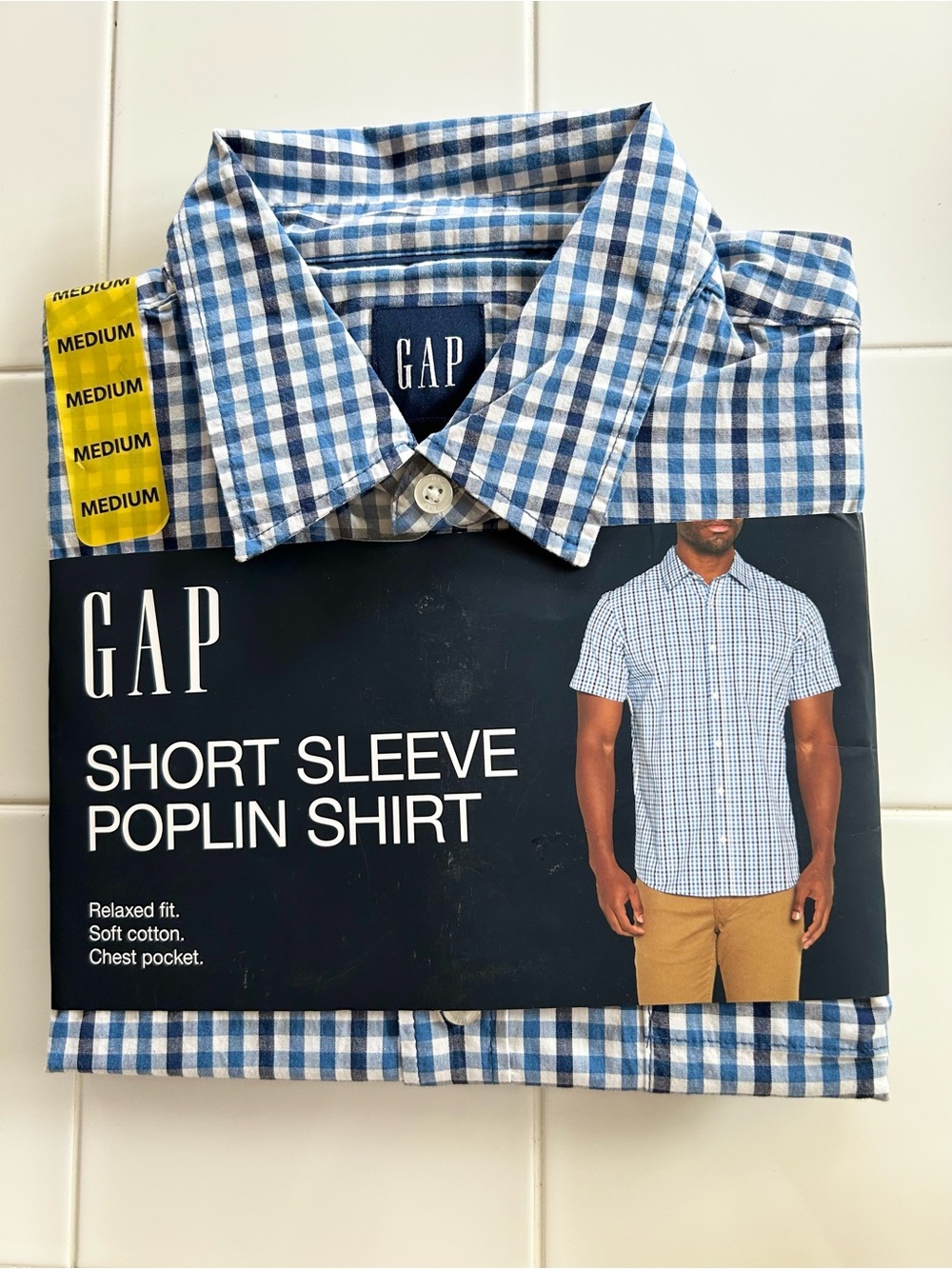 🆕 GAP Asher Plaid Burt Delf Relaxed Fit SS Poplin
Shirt With Stretch Mens Sz M